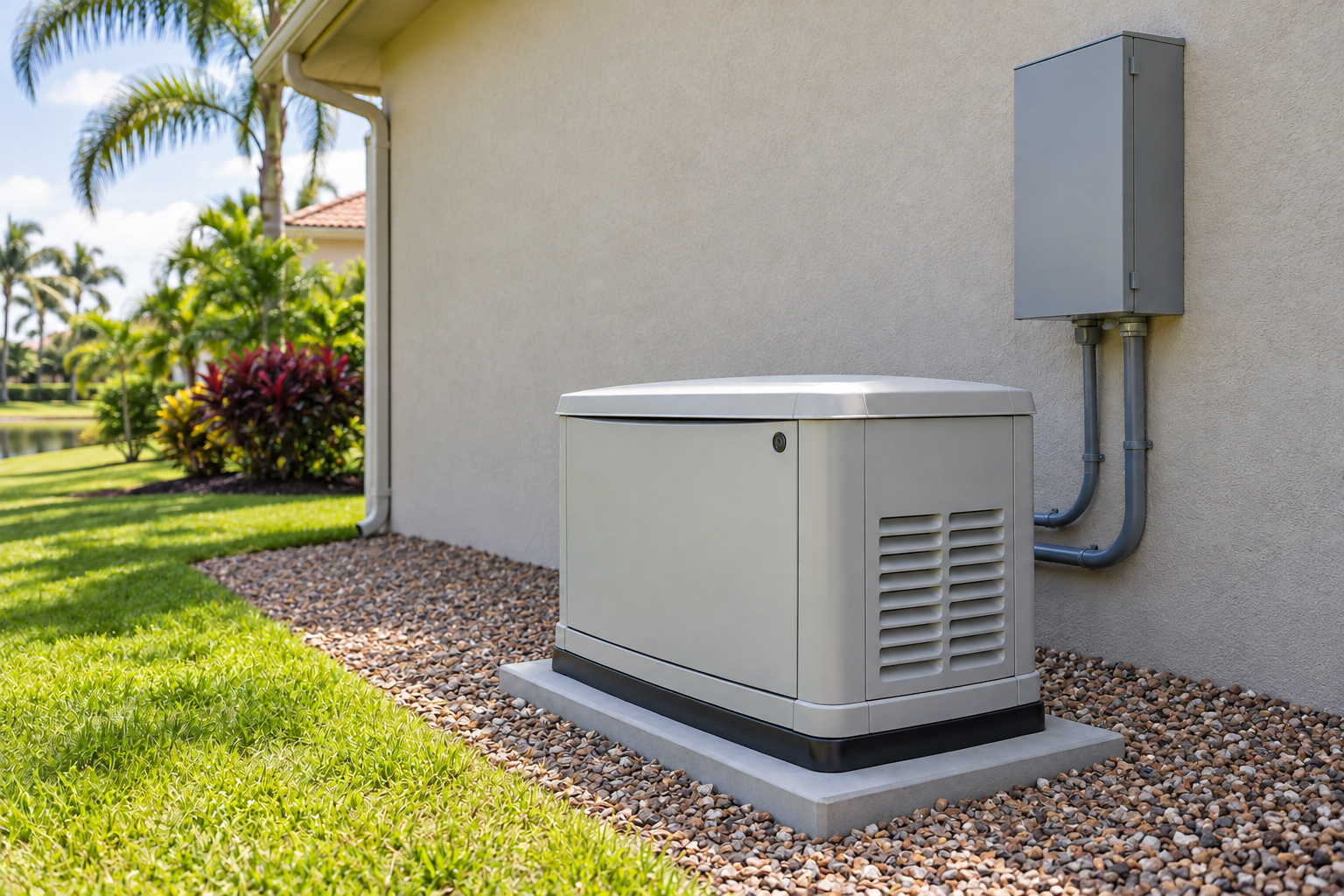 Generated illustration of a residential standby generator electrical installation