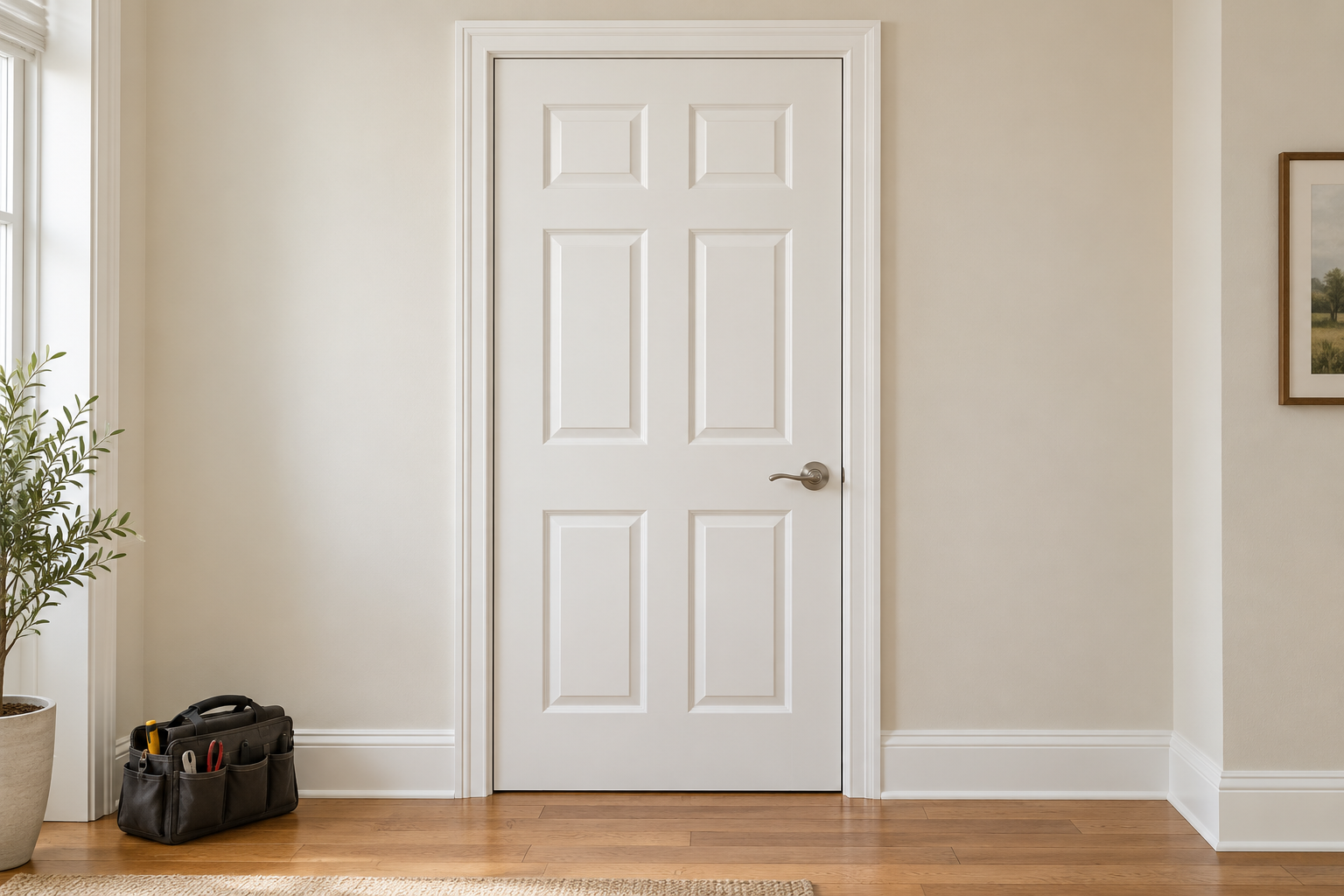 Illustration of a professionally installed white interior door