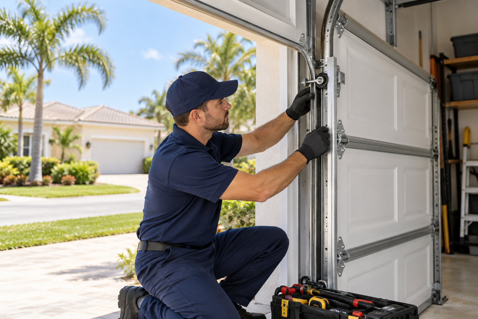 Illustration of residential garage door maintenance