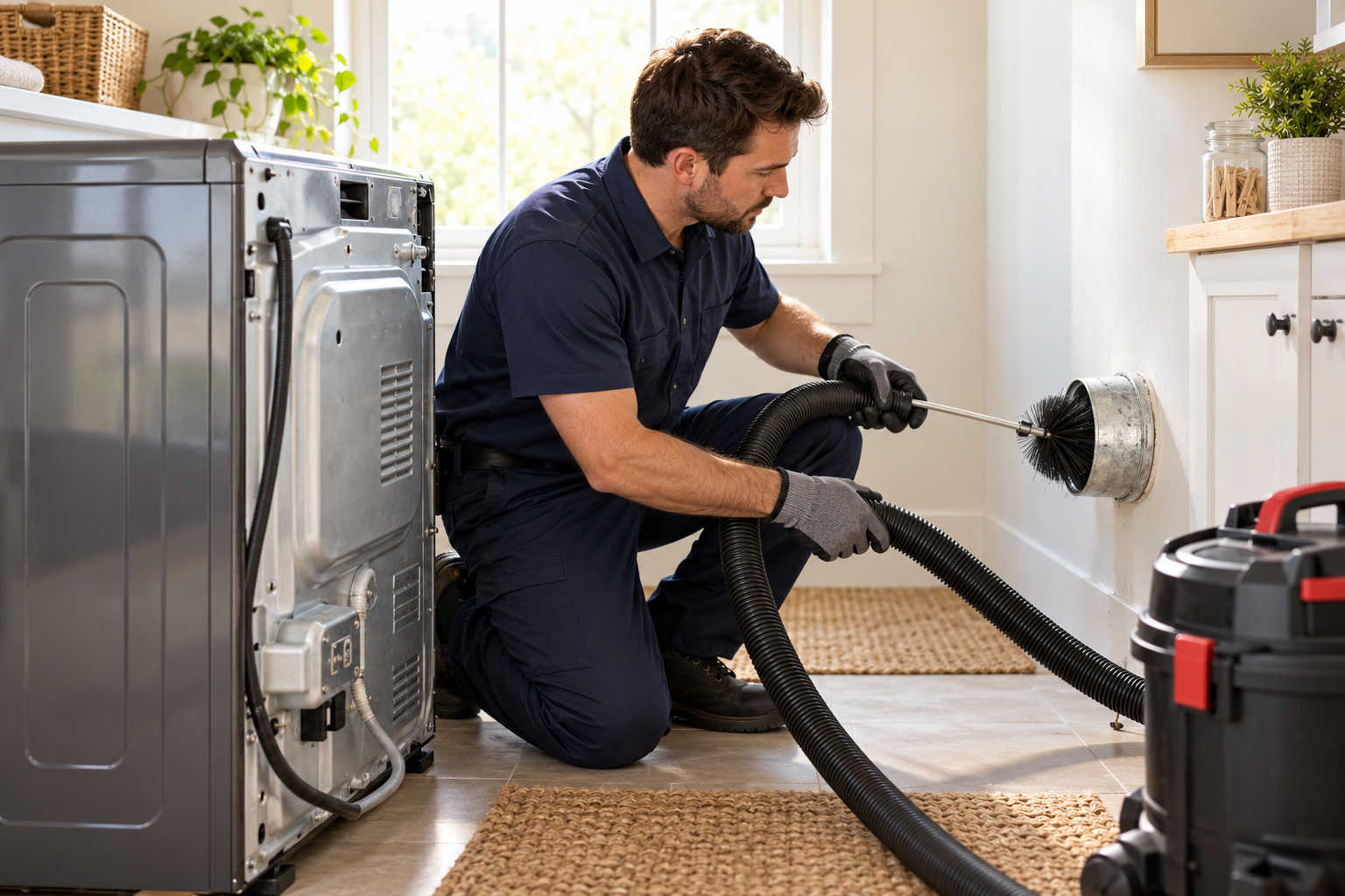 Illustration of residential dryer vent cleaning